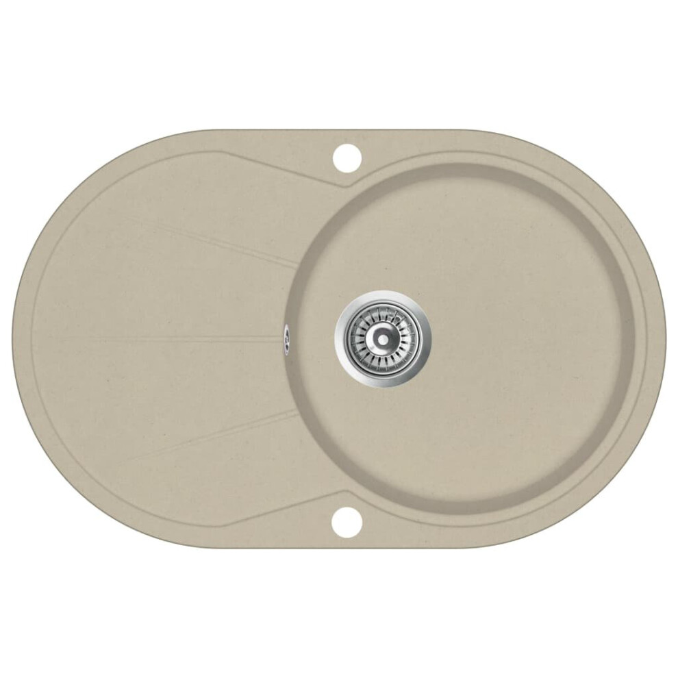 vidaXL Granite Kitchen Sink Single Basin Oval Beige Basket Strainer Basin