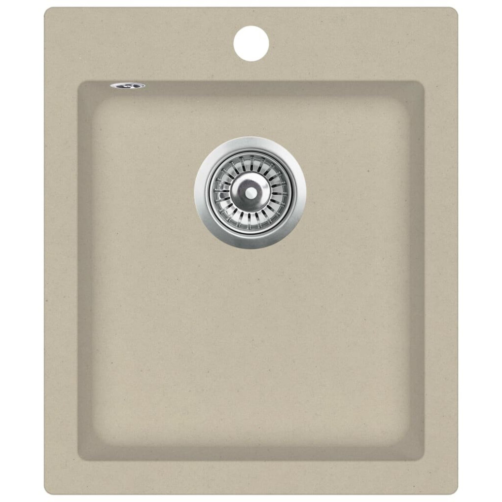 Vidaxl Granite Kitchen Sink Single Basin Beige Basket Strainer Wash Bowl Basin 8719883567617