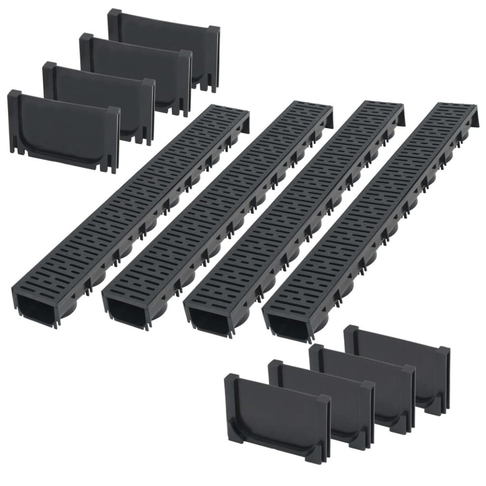 vidaXL Drainage Channels Plastic 4m with Grate Drain Liner Driveway Trench