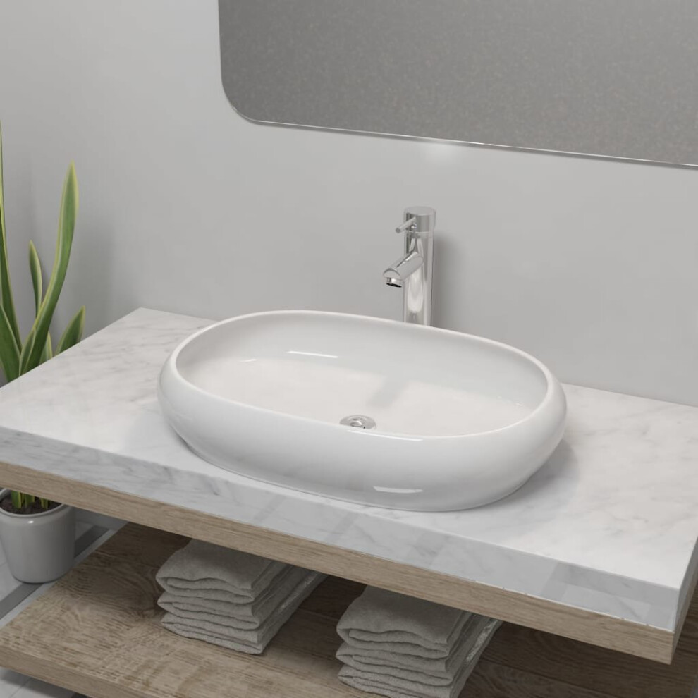 Vidaxl Bathroom Basin With Mixer Tap Ceramic Oval Above Counter Sink White