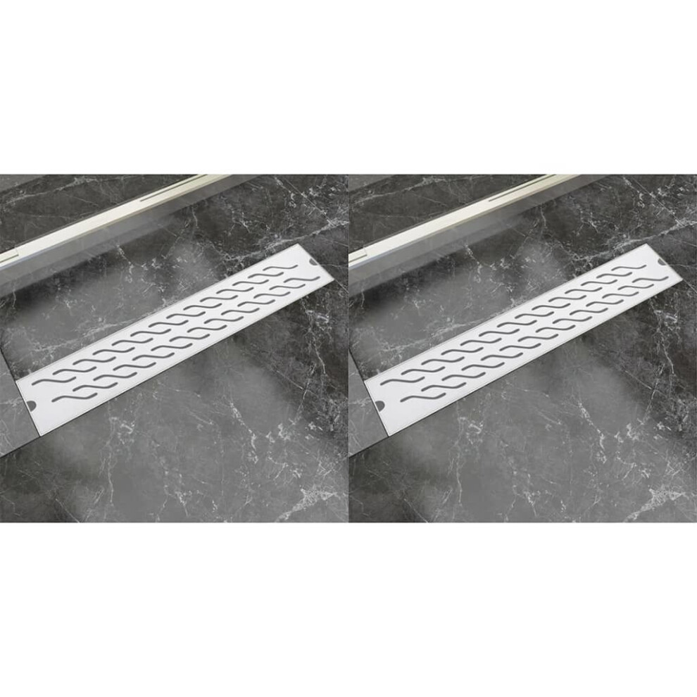 vidaXL 2x Linear Shower Drain Wave 630x140mm Stainless Steel Floor Channel