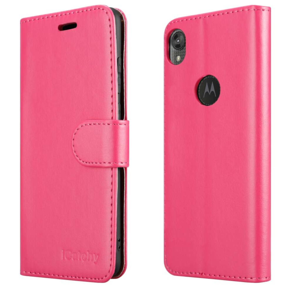 (Pink) For Motorola Moto E6 Wallet Book Card Case Cover Pink 5056298005079