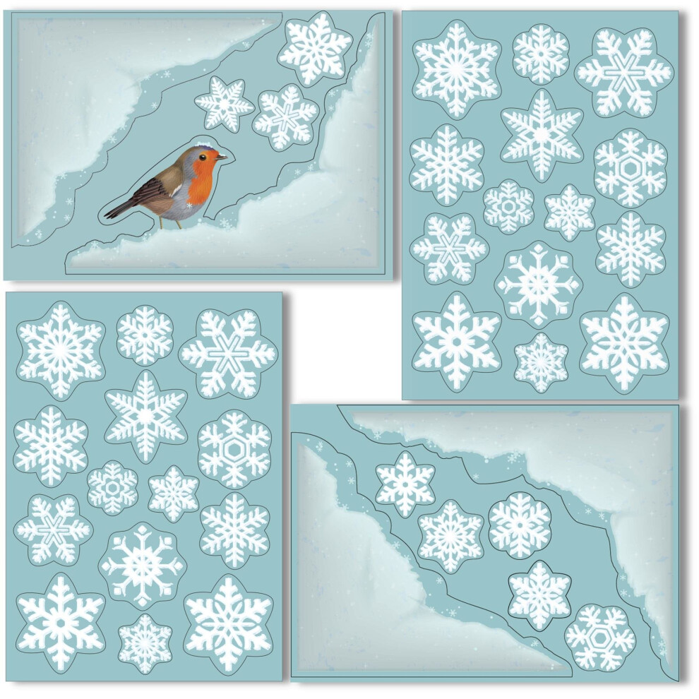 4 Snow Corners with Robin and 36 Snowflake Window Clings