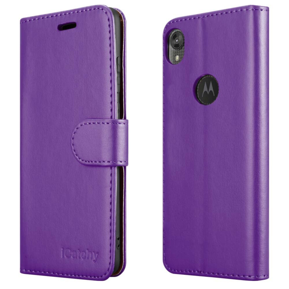 (Purple) For Motorola Moto E6 Wallet Book Card Case Cover Purple 5056298005086