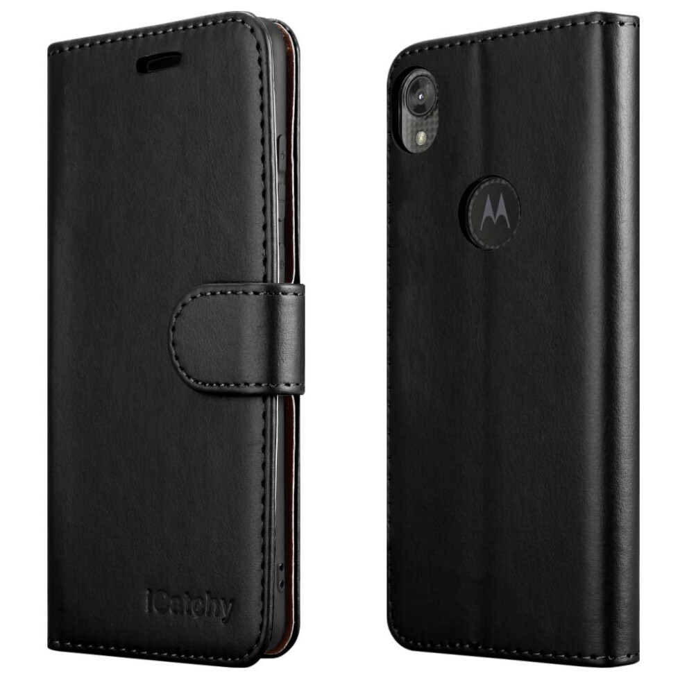 (Black) For Motorola Moto E6 Wallet Book Card Case Cover Black 5056298005048