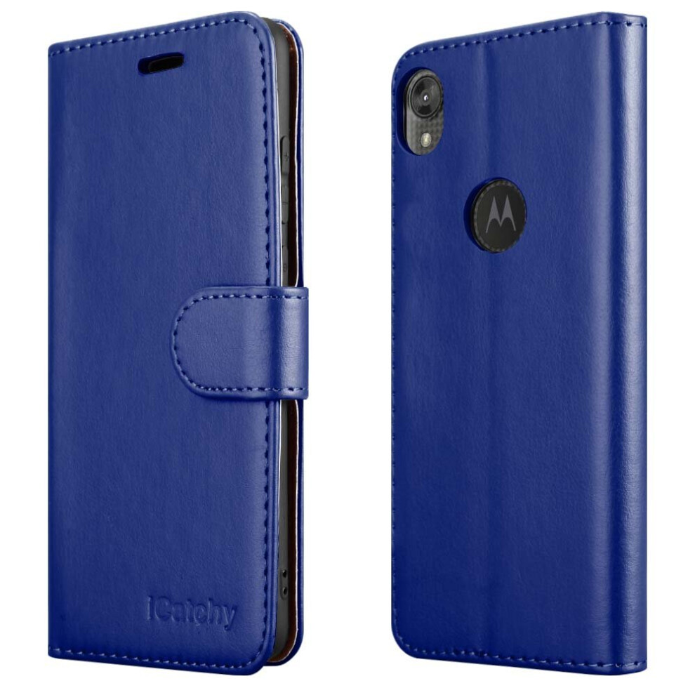 (Blue) For Motorola Moto E6 Wallet Book Card Case Cover Blue 5056298005062