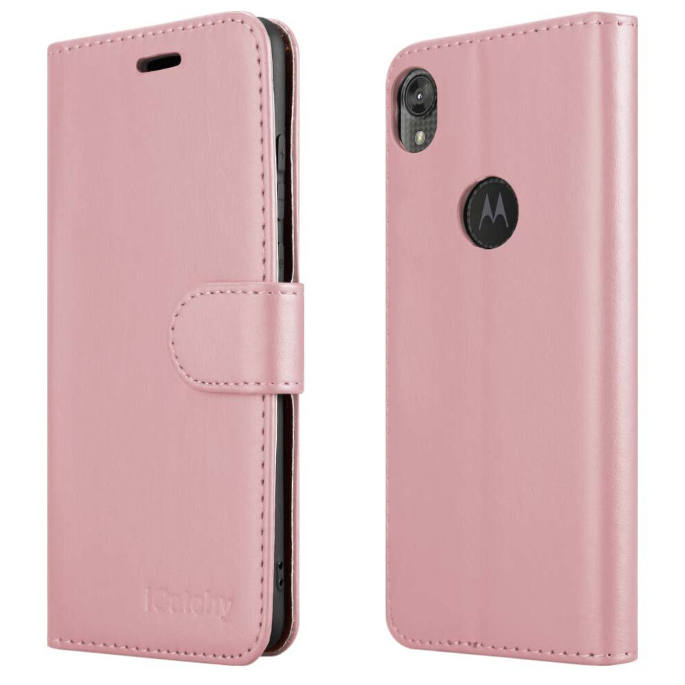 (Rose Gold) For Motorola Moto E6 Wallet Book Card Case Cover Multicoloured 5056298005109