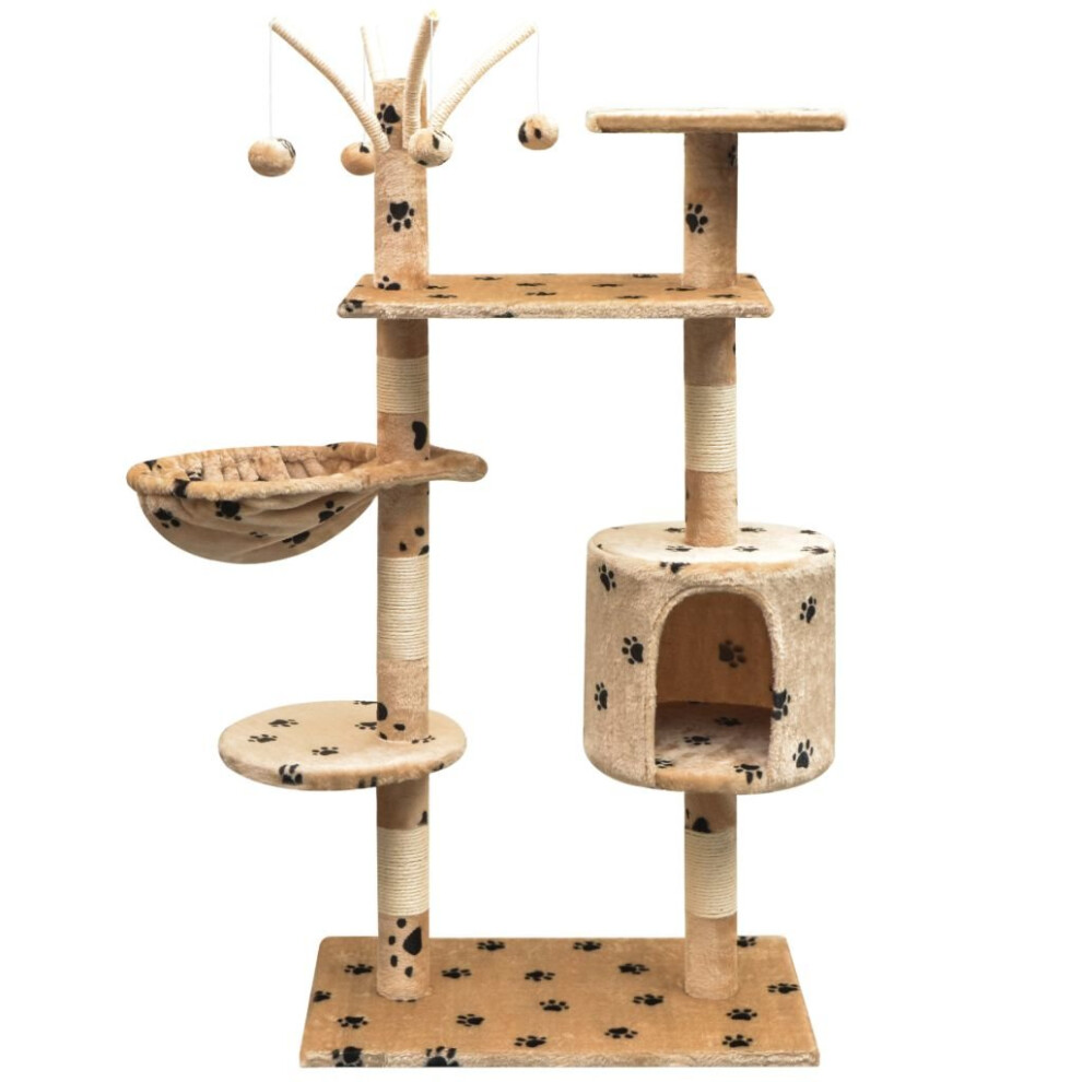 vidaXL Cat Tree with Sisal Scratching Posts 125 cm Paw Prints Beige Play Tower