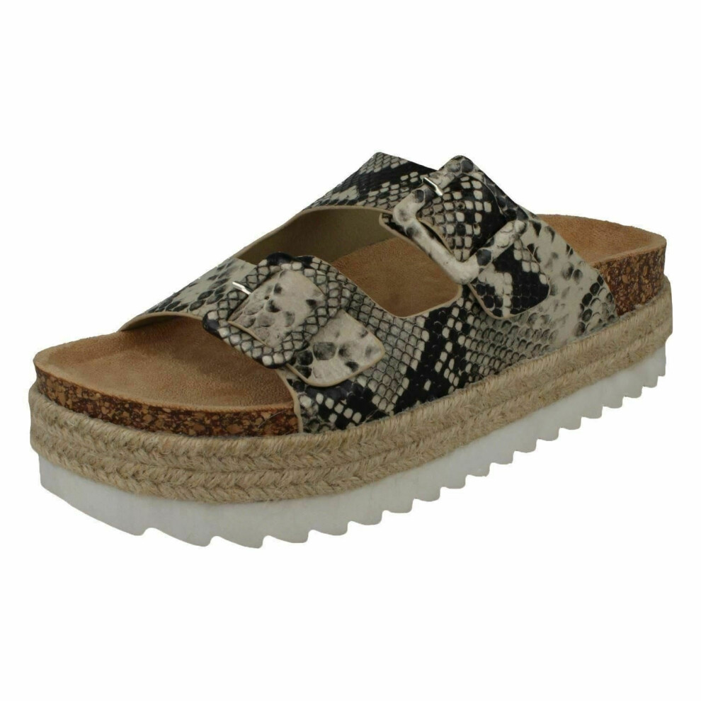 (8 UK, Black/Beige) Down To Earth Ladies/Womens Synthetic Flatform Mules-image-OPC-P58S5W6-NEW