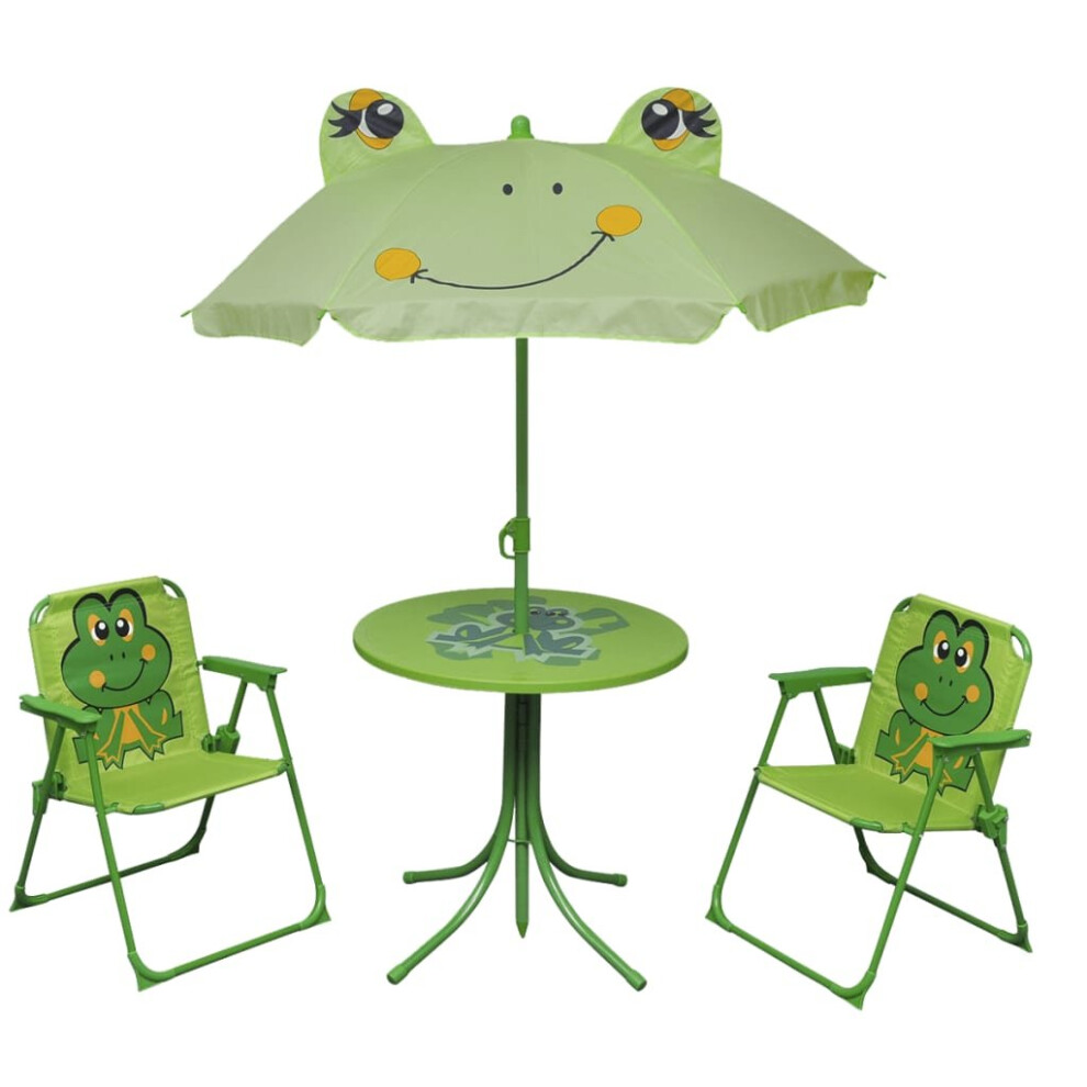 VidaXL 3 Piece Kids Garden Bistro Set with Parasol - Green - Image 2