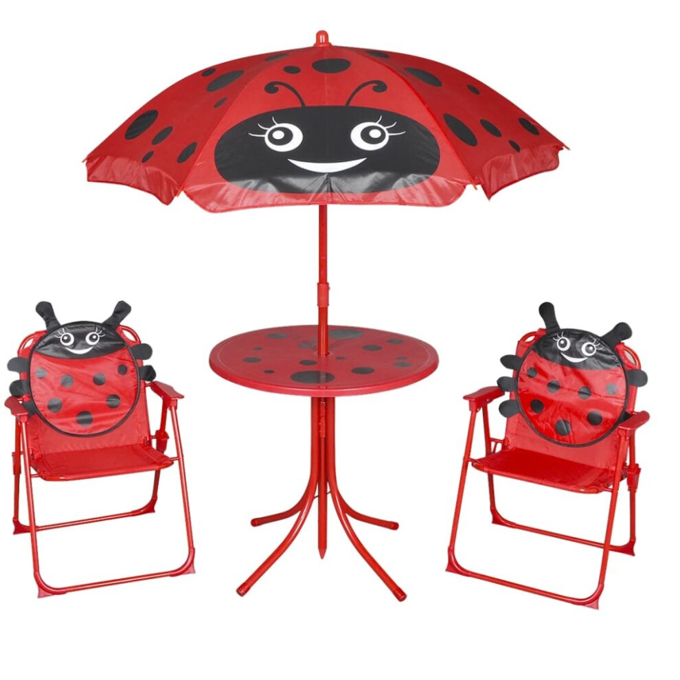 Vidaxl 4 Piece Kids' Garden Furniture Set Red Outdoor Table Chair Umbrella