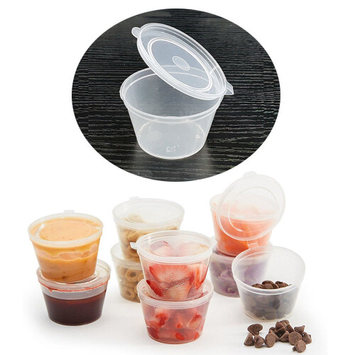 100X 4oz Clear Plastic Containers Tubs with Attached Lids Food 2