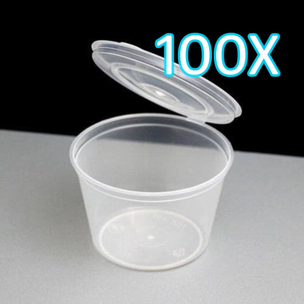 100X 4oz Clear Plastic Containers Tubs with Attached Lids Food