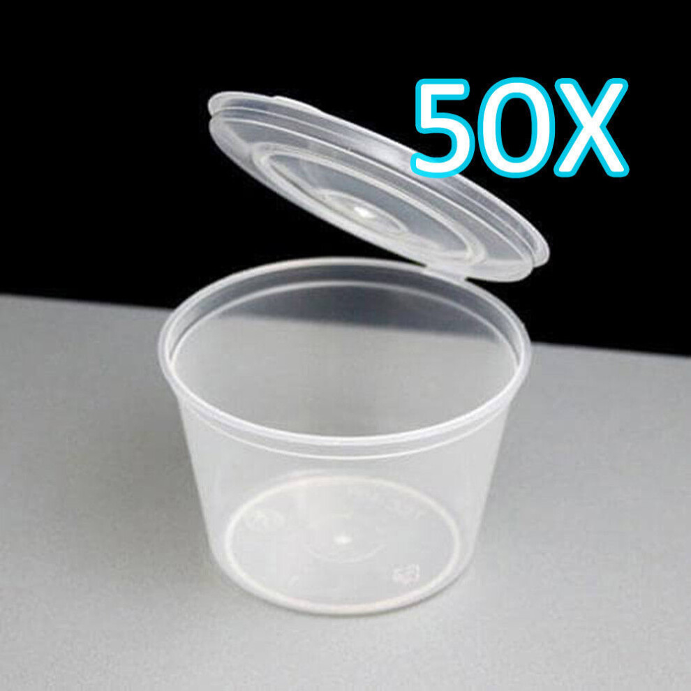 50X 4oz Clear Plastic Containers Tubs with Attached Lids Food