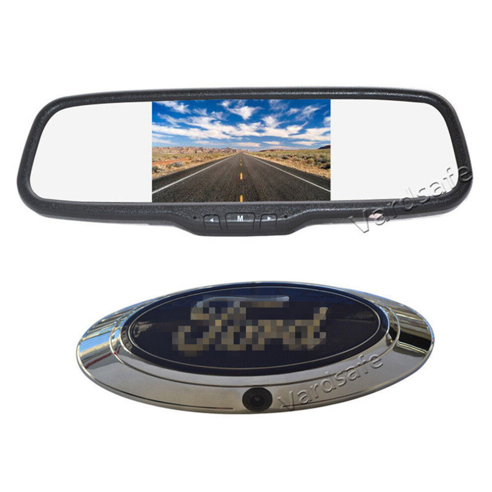 Vardsafe Emblem Reverse Backup Camera + 5 Inch Clip-on Rear View Mirror Monitor for Ford Ranger (2011-2018)