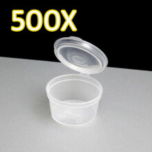 500X 1oz Clear Plastic Containers Tubs with Attached Lids Food