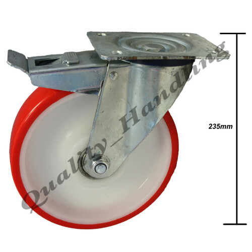 Parnells 200mm Roulettes Polyuréthane nylon 2 freins et 2 fixes, 300kg - jeu de 4 1