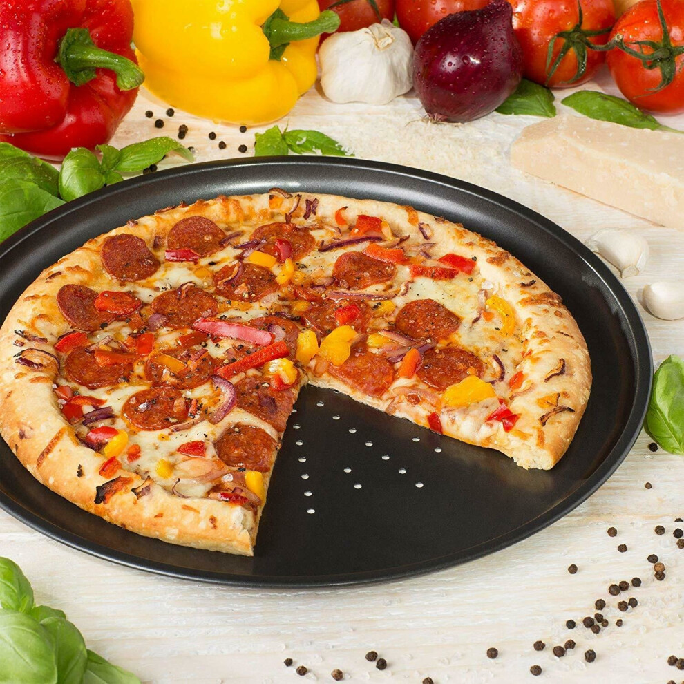 GEEZY Large 32cm Non-Stick Pizza Tray Steel Round Oven Baking Pan Dishwasher Safe