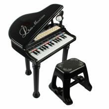 (Black) The Magic Toy Shop Childs Electronic Keyboard Grand Piano Musical Instrument Toy Microphone & Stool