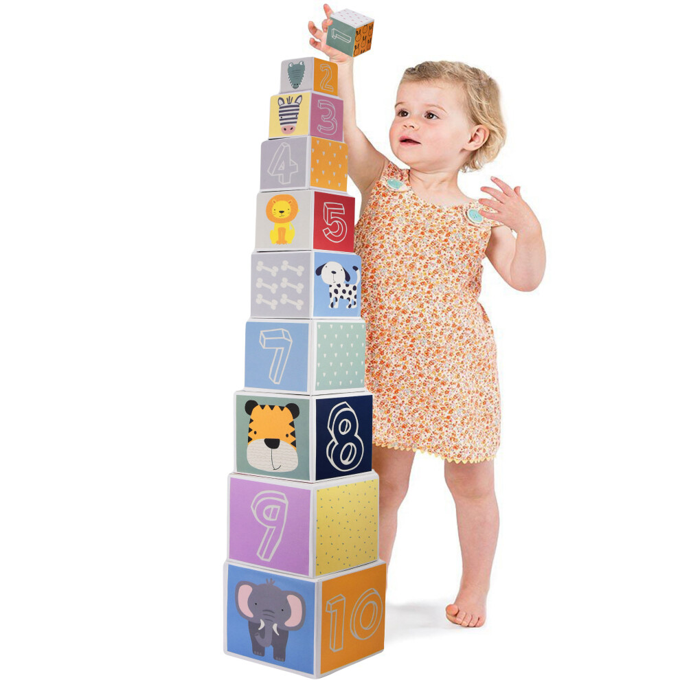 The Magic Toy Shop Baby Nesting & Stacking Blocks Cubes Set with Numbers, Animals, Shapes & Colours