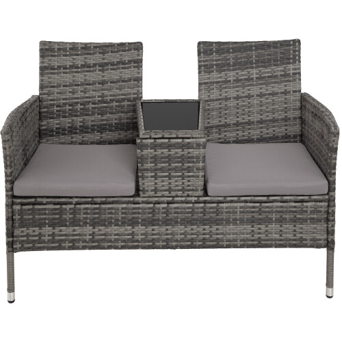Tectake Grey Poly Rattan Garden Bench With Table on OnBuy