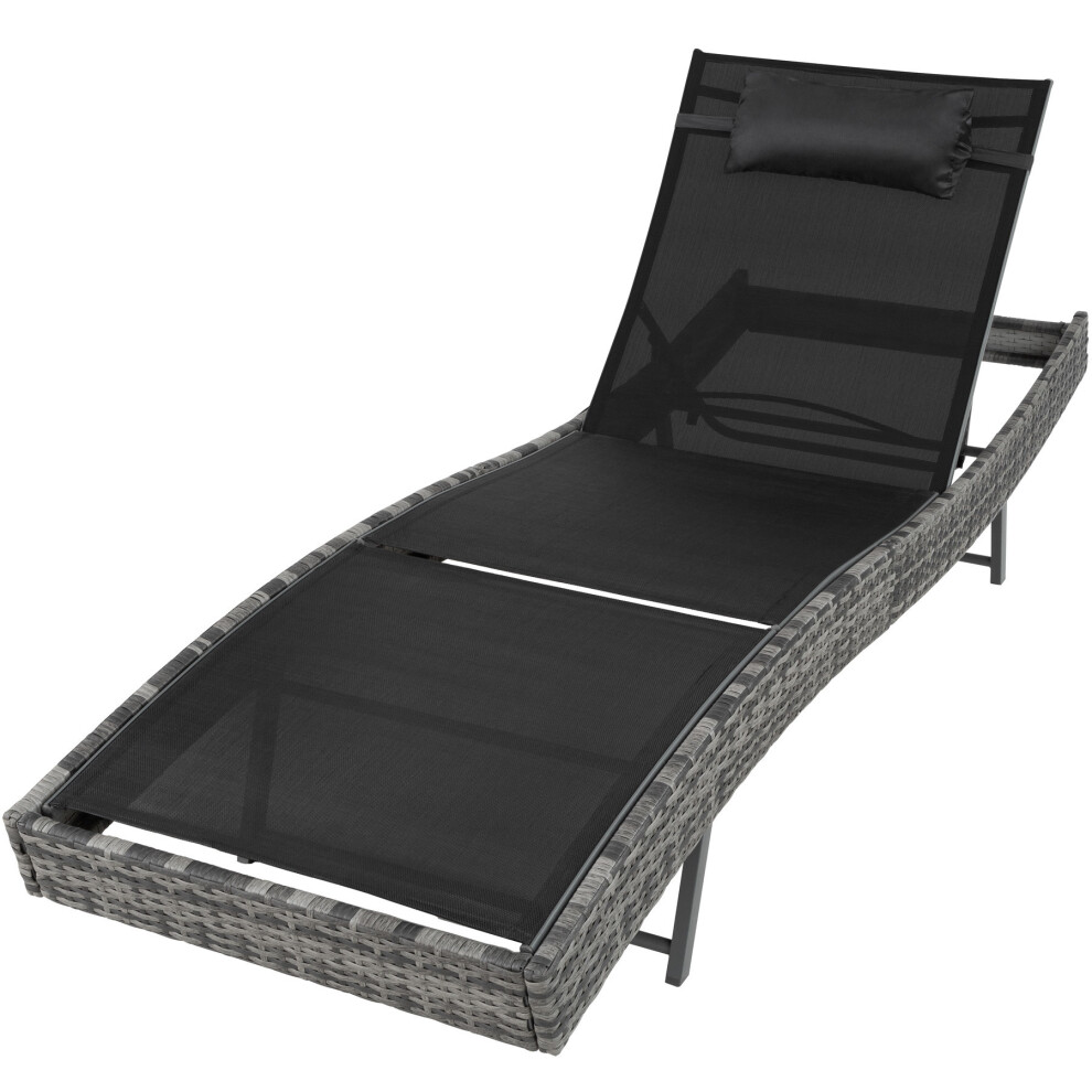 tectake Sun lounger Delphine rattan - reclining sun lounger, garden lounge chair, sun chair - dark grey