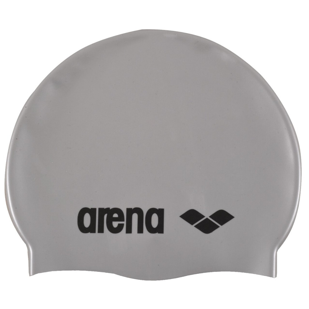 Arena Classic Unisex Silicone Swim Cap For Adults Training And Racing 100% Silicone Wrinkle-Free Silverblack
