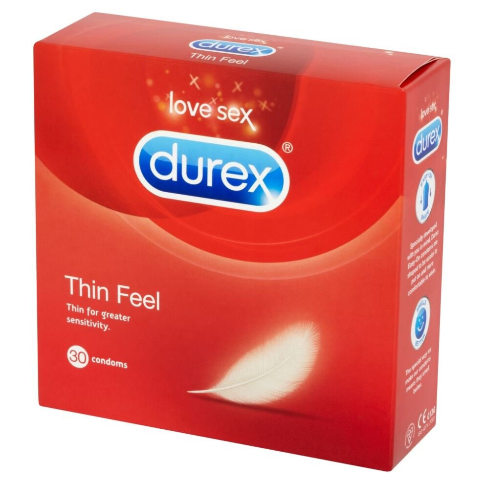 Durex Thin Feel Latex Condoms | Transparent & Lubricated Easy-On Shaped Pack Of 30