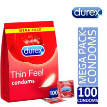 Durex Thin Feel Mega Pack of 100 Condoms Easy-On Shaped & Greater Sensitivity
