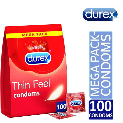 Durex Durex Thin Feel Mega Pack of 100 Condoms Easy-On Shaped & Greater Sensitivity