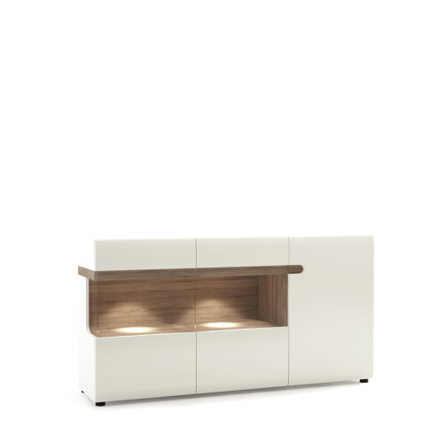 Large Sideboard 3 Door Cupboard Storage Unit Glass Display Cabinet Buffet White 1