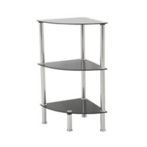 King Black Glass 3 Tier Modern Organisation Rack, Corner Shelving Shelf ...