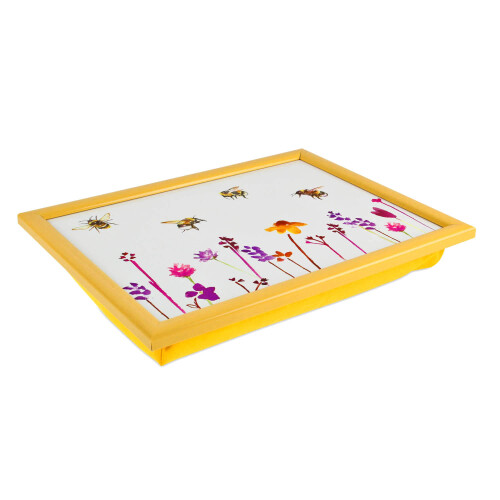 Busy Bees Cushioned Lap Tray Serving Platter Watercolour Florals Print Design 1