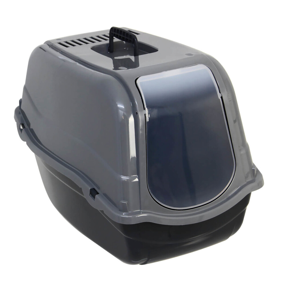 Grey Portable Hooded Cat Litter Box Covered Tray Hand Carry Travel Pet Toilet