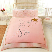 WISH UPON A STAR DUVET COVER KIDS GIRLS DOUBLE LINEN BEDDING QUILT SET PINK GOLD