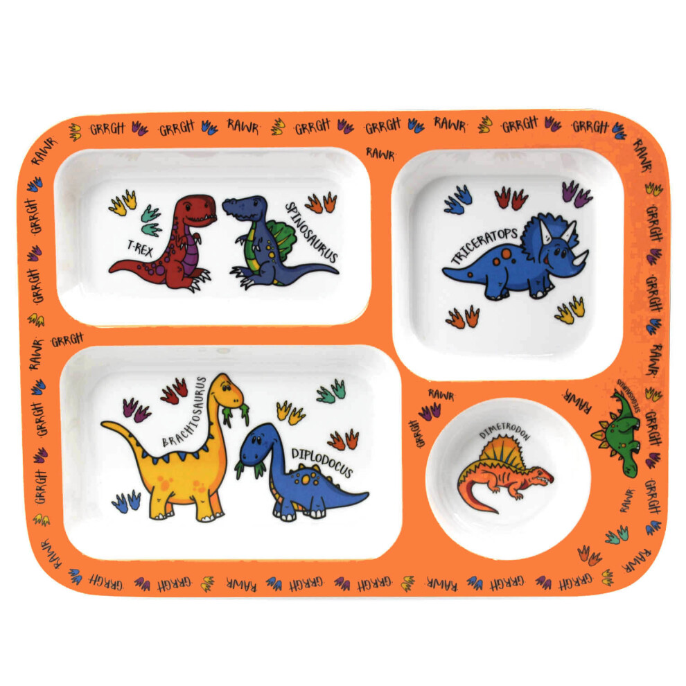 Dinosaur Children Boys Plate Melamine Serving Snack Breakfast Food Orange Tray