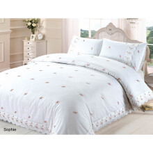 Sophie Duvet Quilt Cover Floral Lace Trim Embroidered Bedding - White - Double