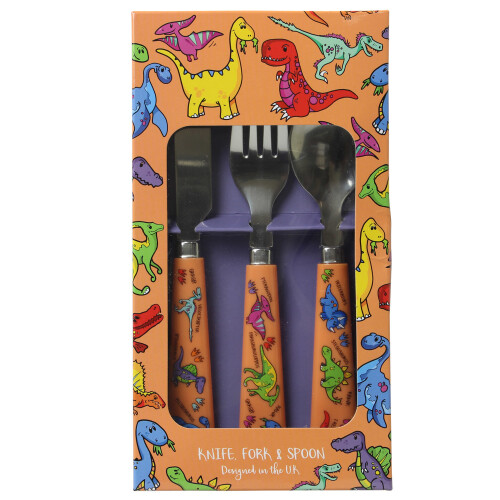 3pc Dinosaur Design Kids Childrens Cutlery Set Plastic Spoon Fork Knife Gift 2