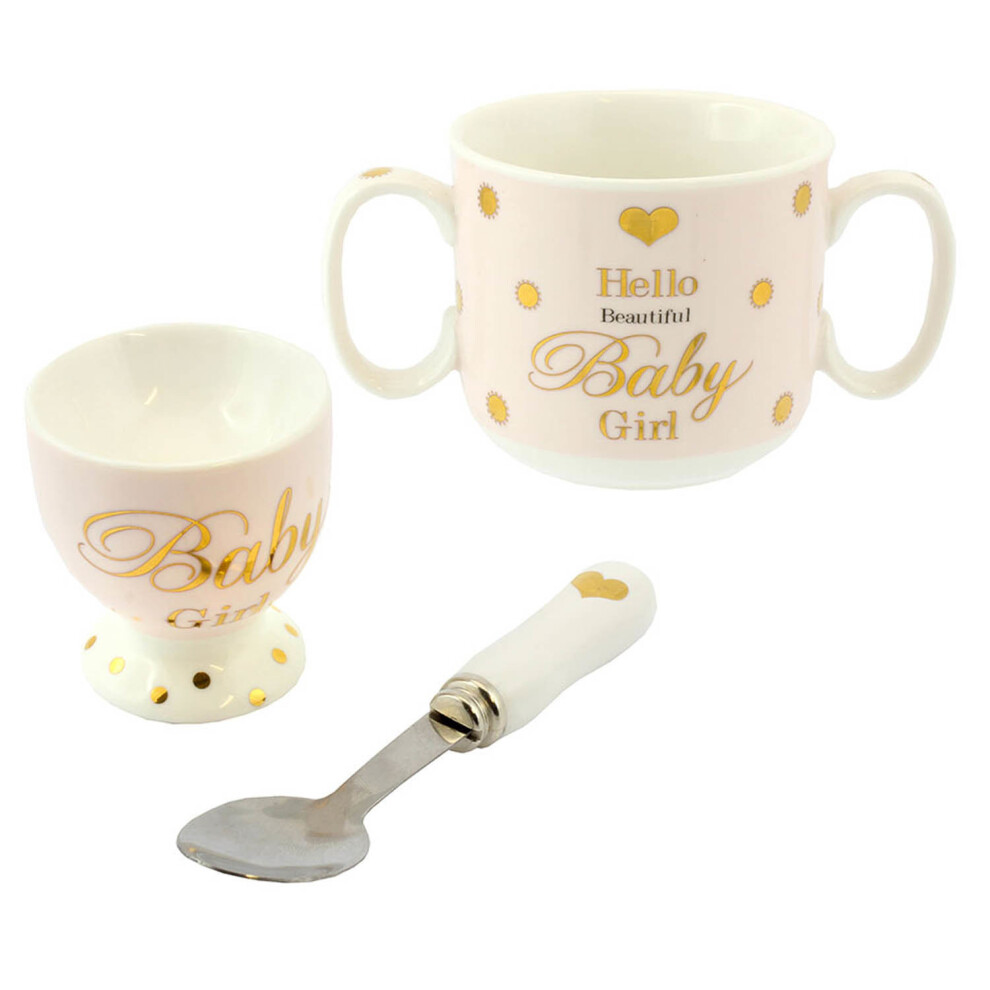 Lesser & Pavey Mad Dots Children Toddler Baby Ceramic Egg Cup Mug Spoon Feeding Dining Set Pink