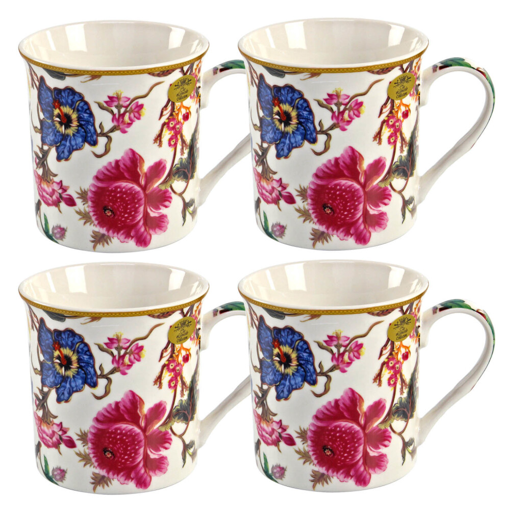 Set of 4 William Morris Anthina Floral Fine China Mugs Coffee Tea with Gift Box