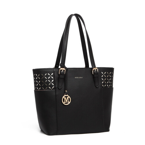 Miss Lulu (Black) Miss Lulu Laser Cut Out Tote Shopper Bag 1