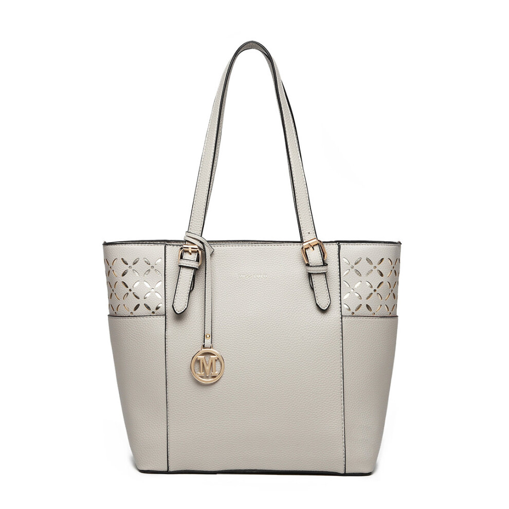 (Grey) Miss Lulu Laser Cut Out Tote Shopper Bag