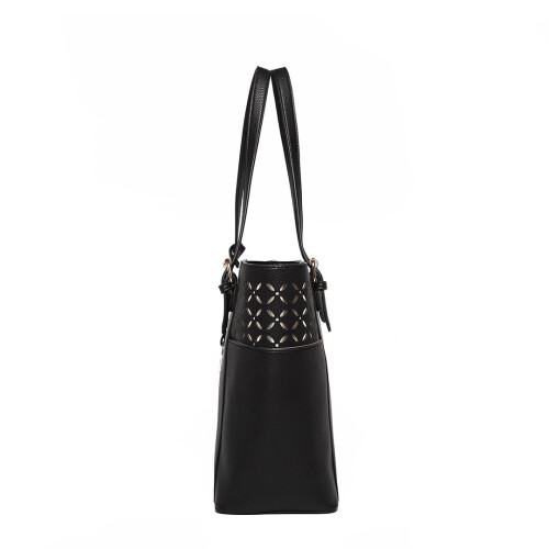 (Black) Laser Cut Out Tote Shopper Bag 2