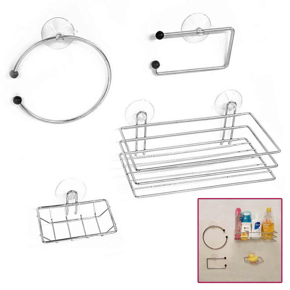 Chrome Wire Bathroom Shower Accessories Set Kit Modern Suction