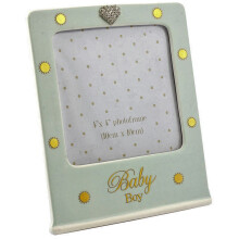 Mad Dots New Born Baby Boy Diamante Heart Ceramic Photo Picture Frame Blue Gift
