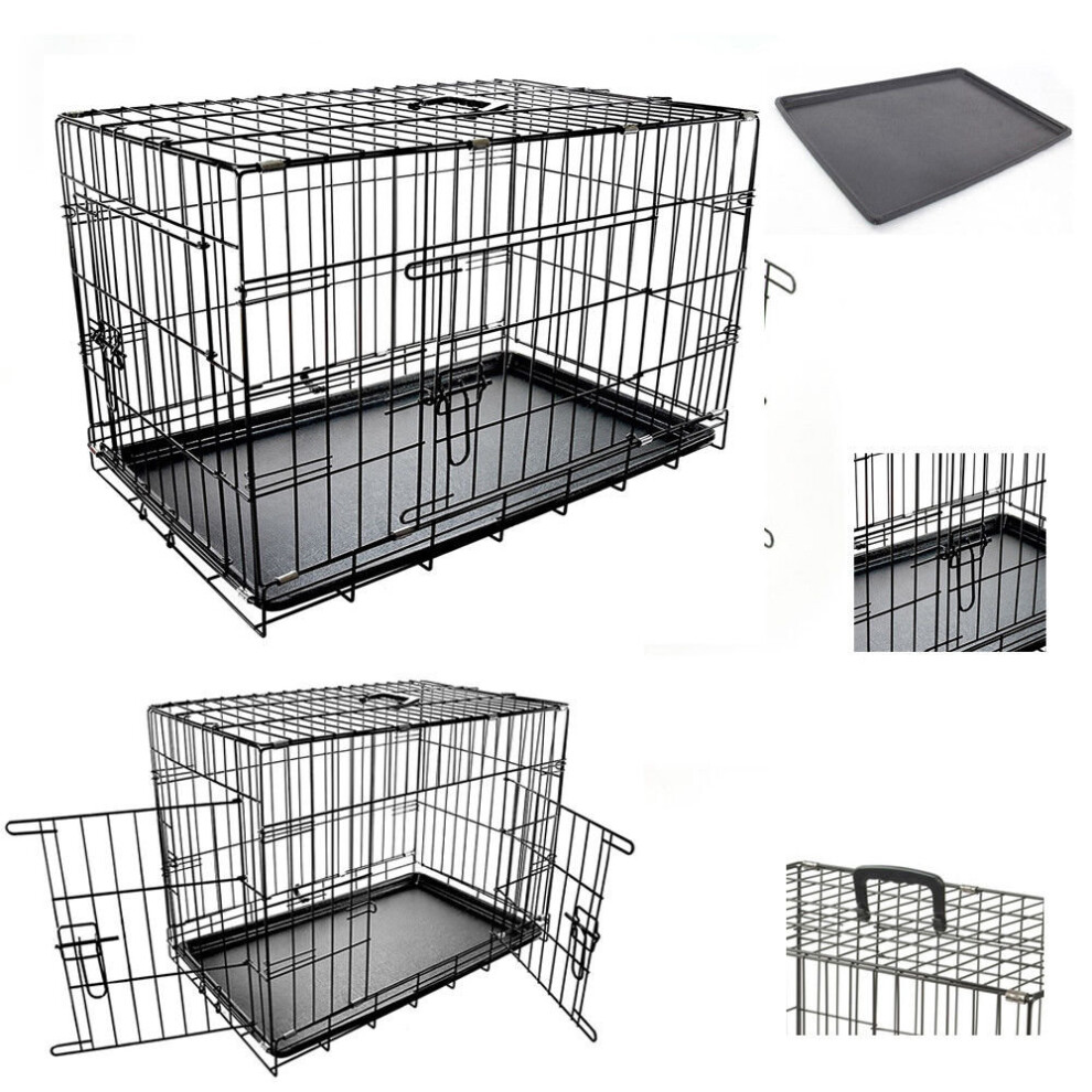 Dog Pet Training Transport crate Fold Flat cage Removable Tray Medium