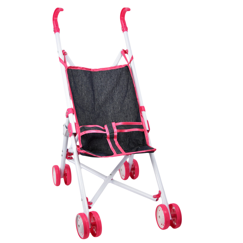 Bibi Doll (Pink) Baby Dolls Buggy Foldable Stroller With Safety Belt Dolls Pram Pushchair Toys Pink