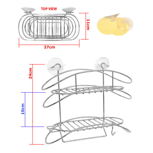 Stainless Steel Shower Caddy Bath Organizer Shelf Wire Basket Suction 1