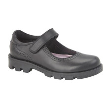 (5 UK, Black) Roamers Girls Leather Touch Fastening Bar Shoe