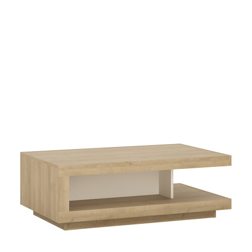 Modern Oak Coffee Table in Gloss white, shelf, Living Room